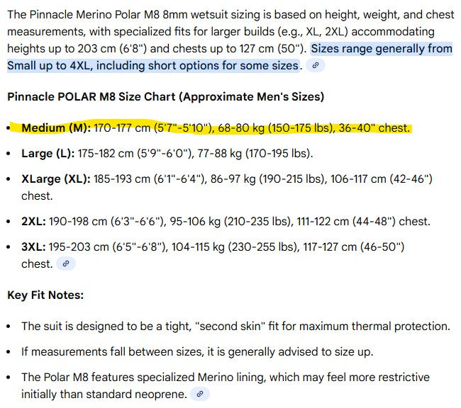 Pinnacle M8 Polar Semi Dry Wetsuit (Medium)