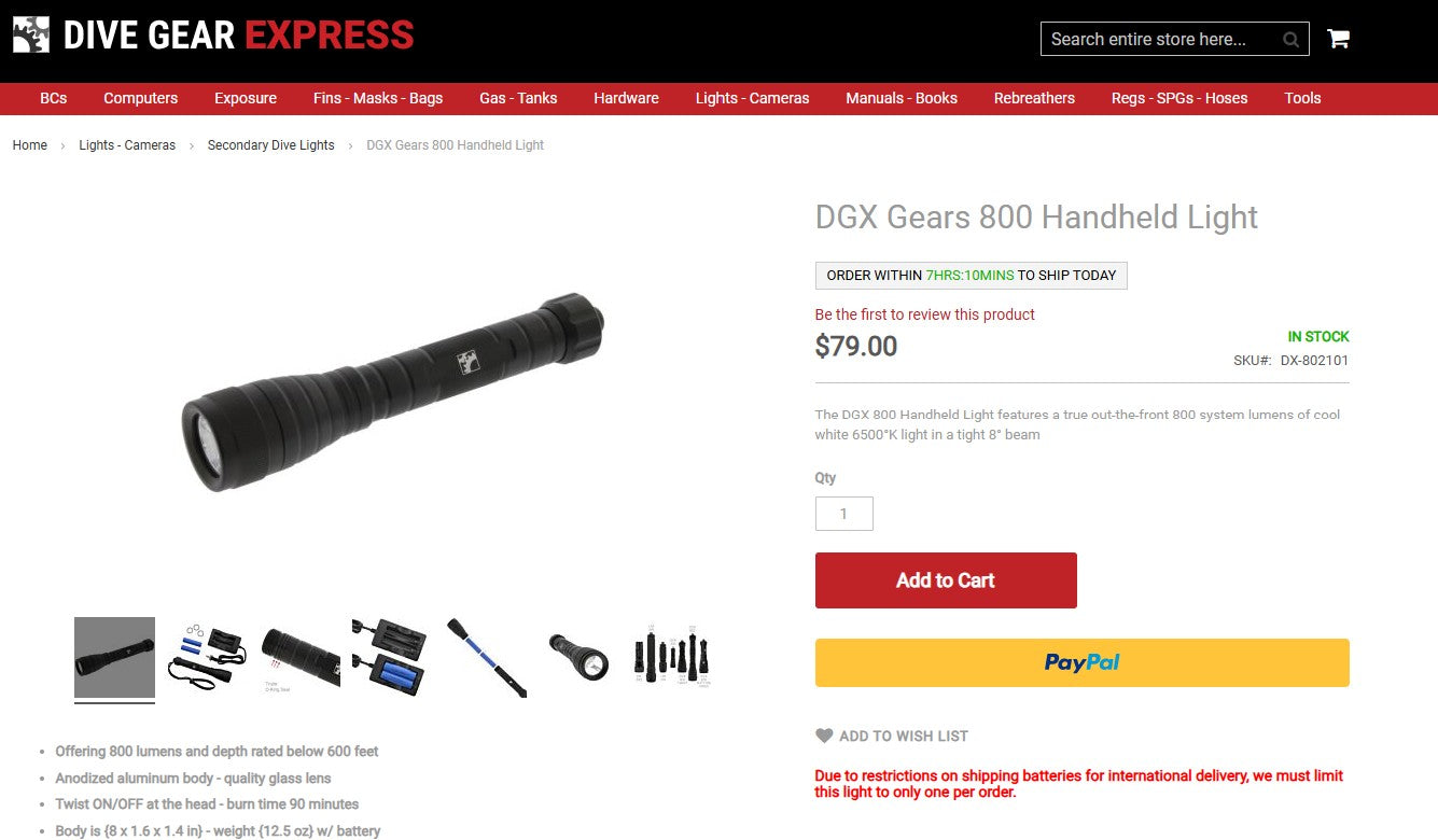 DGX LED Dive Light (800 Lumens)