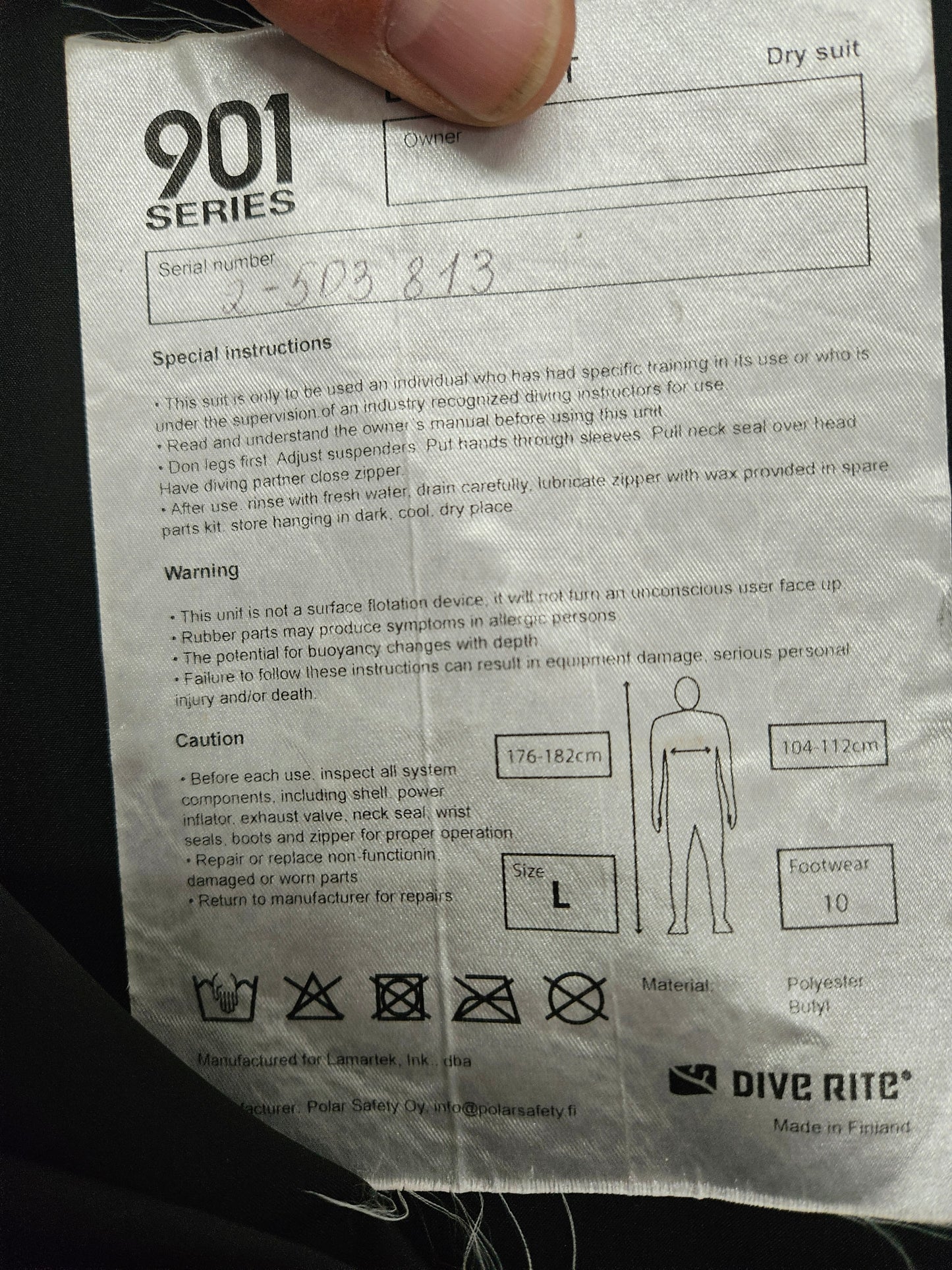 Dive Rite 901 Drysuit (LARGE)