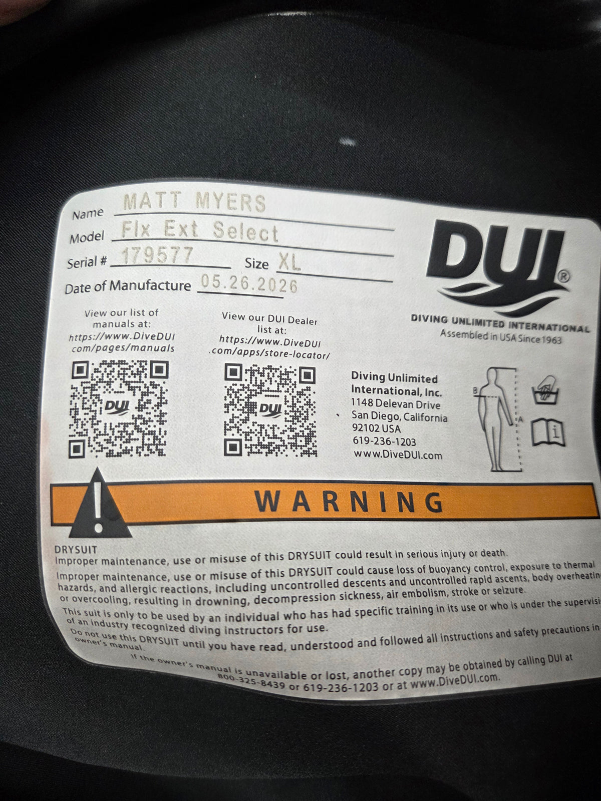 DUI FLX Extreme Drysuit Package *NEW!!* (XL)