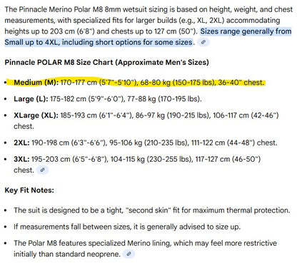 Pinnacle M8 Polar Semi Dry Wetsuit (Medium)